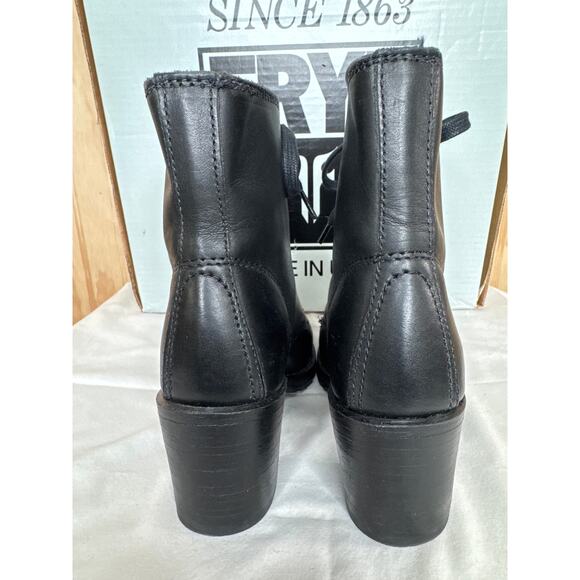 Frye Sabrina 6G Black Leather Lace Up Ankle Boots Block Heel Size 6.5 Goth Moto - Picture 9 of 10